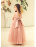 Mauve Satin Tulle Empire Waist Ruffle Flower Girl Dress